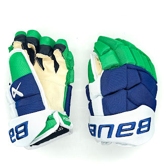 Bauer Supreme Mach - Gants de hockey NHL Pro Stock - Sebastian Aho (Bleu/Vert/Blanc)